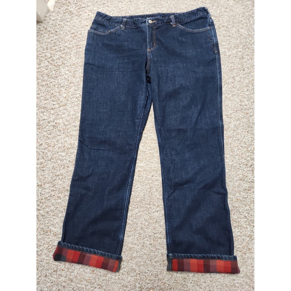 Carhartt Flannel Lined Jeans Womens 18 Regular Dark Wash Red Plaid 38x32 102729